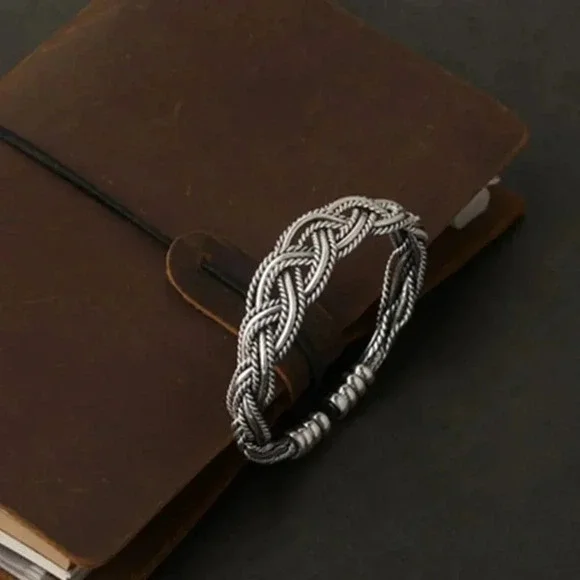 925 Sterling Silver Braided Modern Twist Cuff Bracelet Silver Bangle Bracelet - Picture 4 of 6